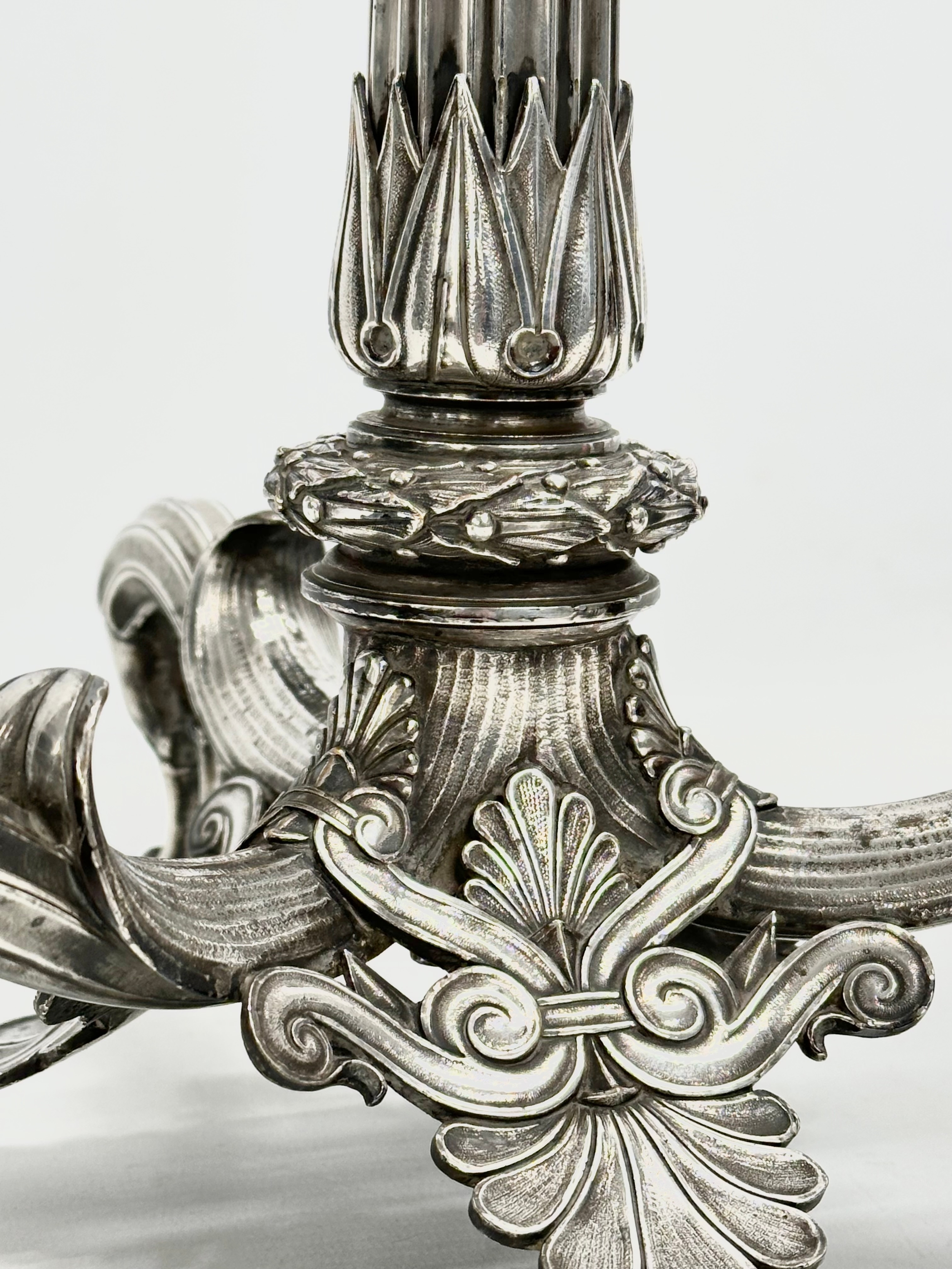 A large exceptional quality mid 19th century silver plated Neo Classical style candelabra, mounted - Image 6 of 18