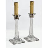 A pair of good quality late 19th/early 20th century etched glass converted lamps/candlesticks.