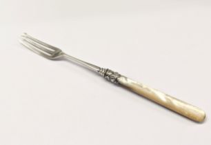 A 19th century silver fork with Mother of Pearl handle. Birmingham, 1873. 23.8g