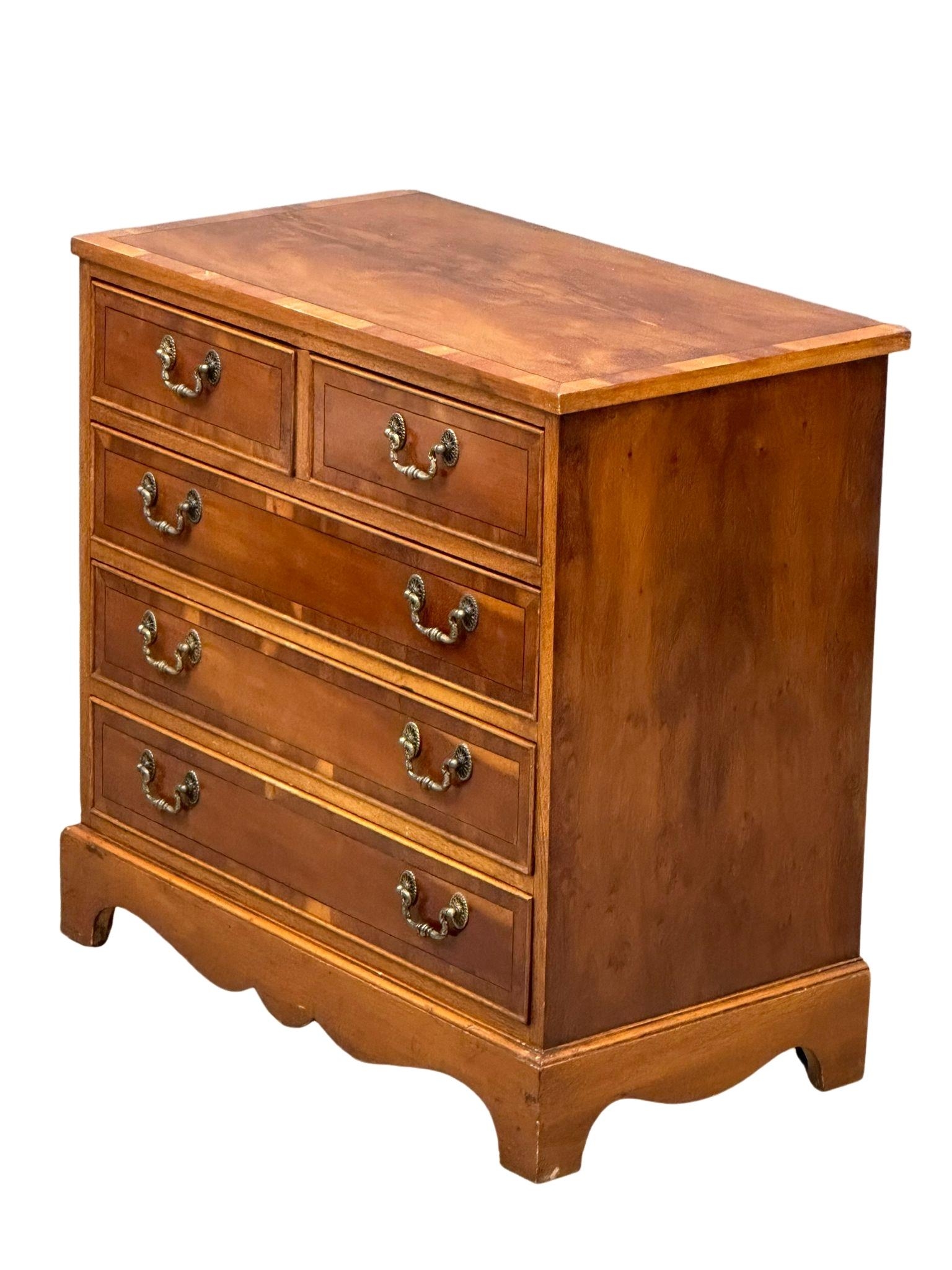 A George III style Inlaid yew wood chest of drawers, 75cm x 42cm x 74cm - Image 6 of 7