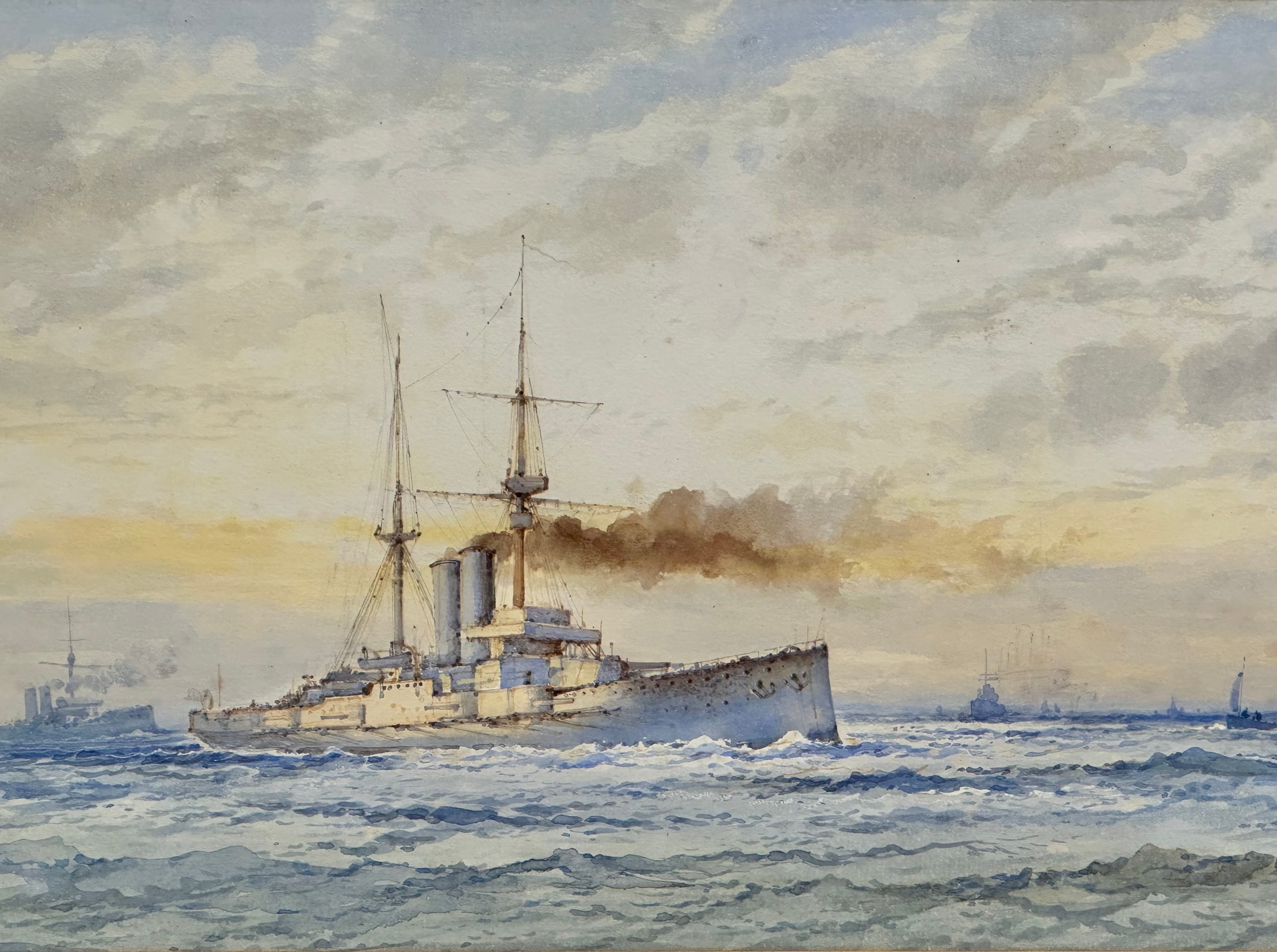 A large watercolour drawing by William Stewart (1823-1906) of H.M.S Commonwealth. Launched 1903. - Image 4 of 7