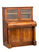 A Mid 19th Century mahogany piano top bureau bookcase with Doric columns, 107cm x 59cm x 137cm