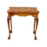 A George III style Burr Walnut turnover games table on ball & claw feet. 76cm x 42cm x 74cm