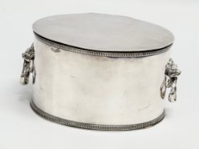A good quality early 20th century plated biscuit box with lion mask ring handles. Circa 1900.