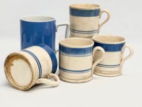 A collection of Mid 19th Century Victorian Mocha Ware mugs. Including a large Edwardian blue and