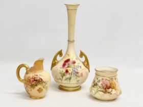 3 pieces of Late 19th Century Royal Worcester ‘Blush Ivory’ vase measures 25cm