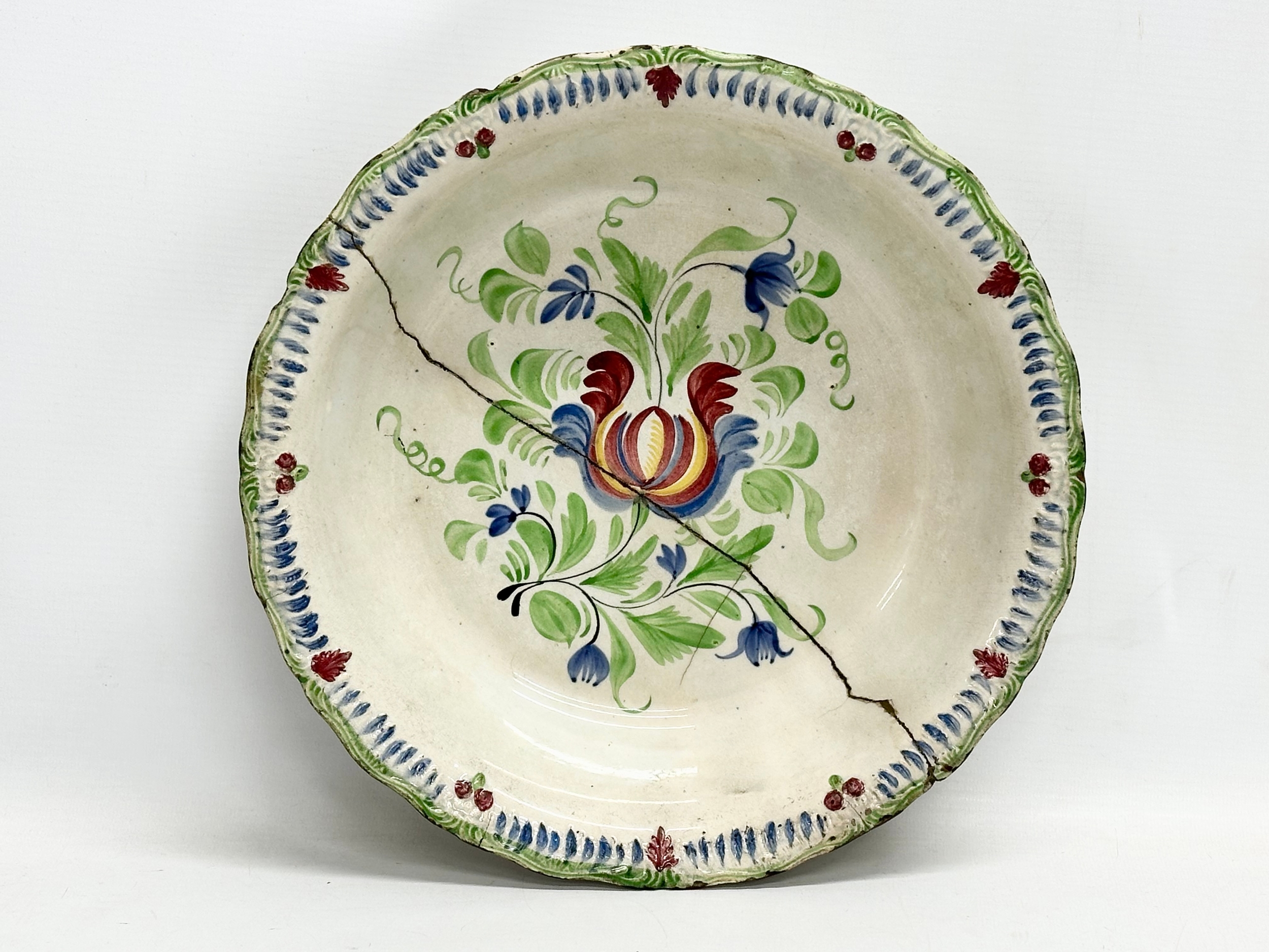 A collection of early/mid 19th century earthenware pottery. Large Italian bowl 30x6.5cm, circa - Image 3 of 15
