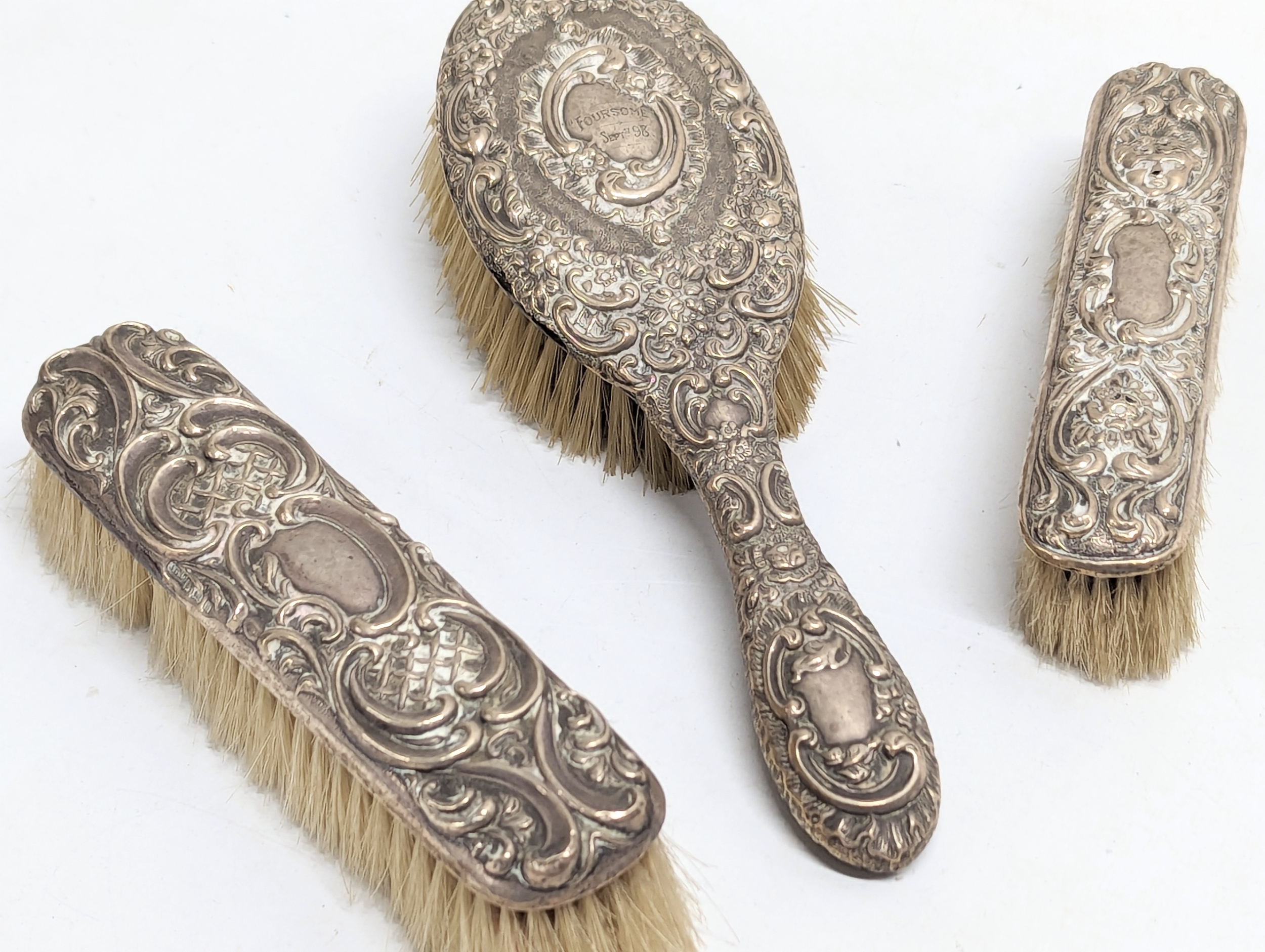 3 late 19th / early 20th century silver vanity brushes. William Aitken, Chester, 1900. George Nathan - Image 2 of 3