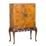 A large excellent quality George I style Burr Walnut 2 piece cocktail cabinet on Cabriole Legs.