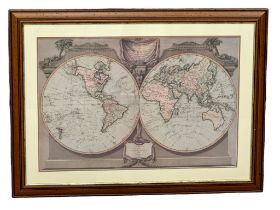 A large framed map of the world. 109x81cm