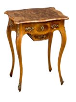 A good quality late 19th century French walnut work table/ side table with brass ormolu mounts.