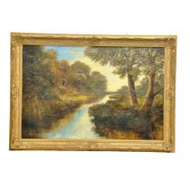 A large oil painting on canvas by Charles Henry Passey (1818-1895) River Through the Forest.