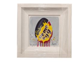 An oil painting on canvas, "Cream Egg" by Bofin. 19cm x 19cm, 31.5cm x 31.5cm frame