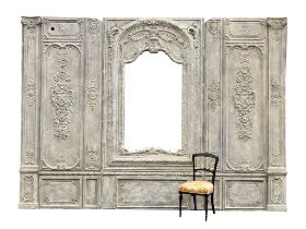 A very large 17th/18th Century style French mirror back 3 piece wall panel. 386x281cm