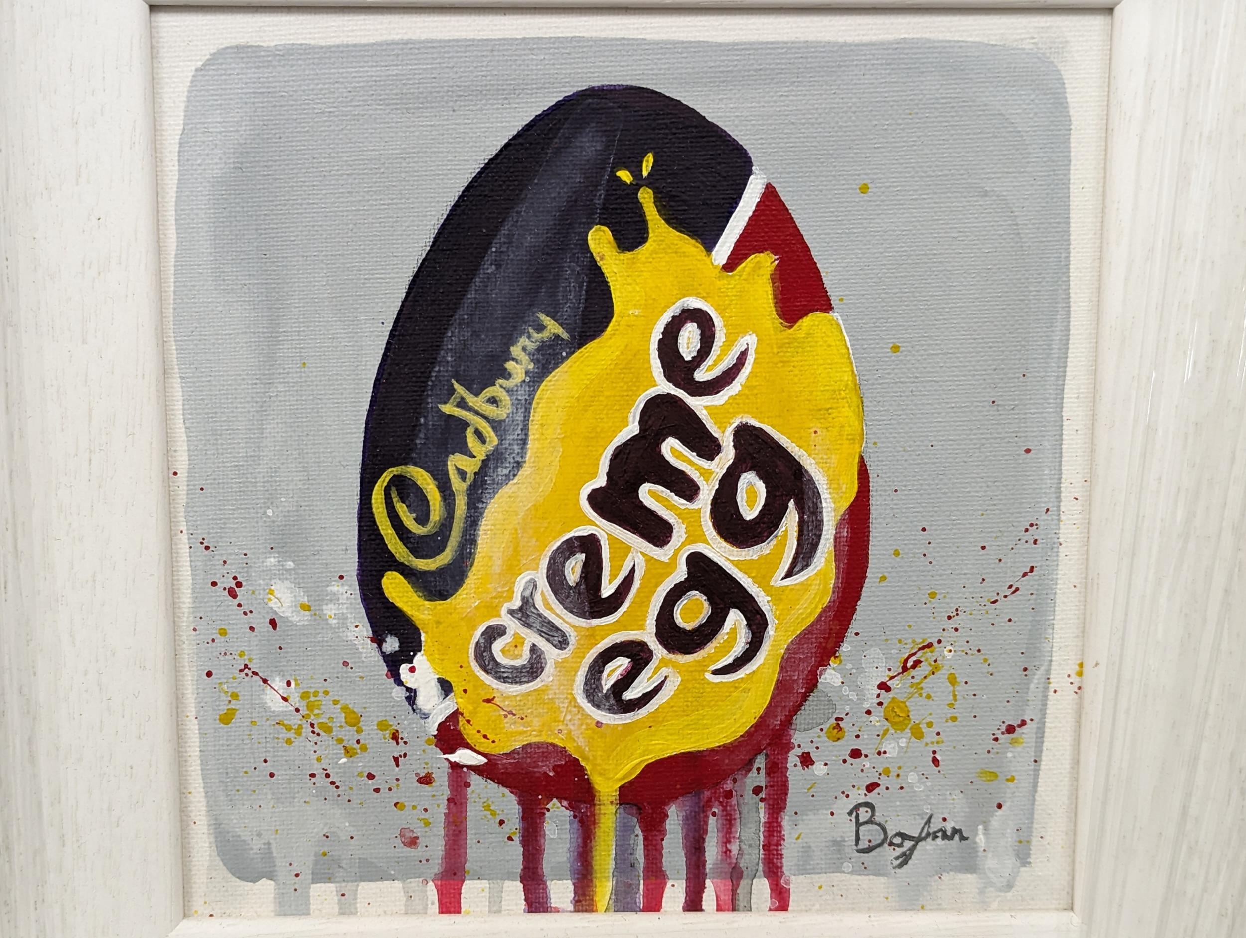 An oil painting on canvas, "Cream Egg" by Bofin. 19cm x 19cm, 31.5cm x 31.5cm frame - Image 2 of 3