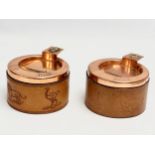 A pair of South African Durban Lines ships copper and leather bound ashtrays. 11.5x13x8cm