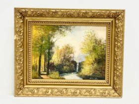 An oil painting on canvas by Will Cunningham. River Glenariff. In a late Victorian gilt frame.