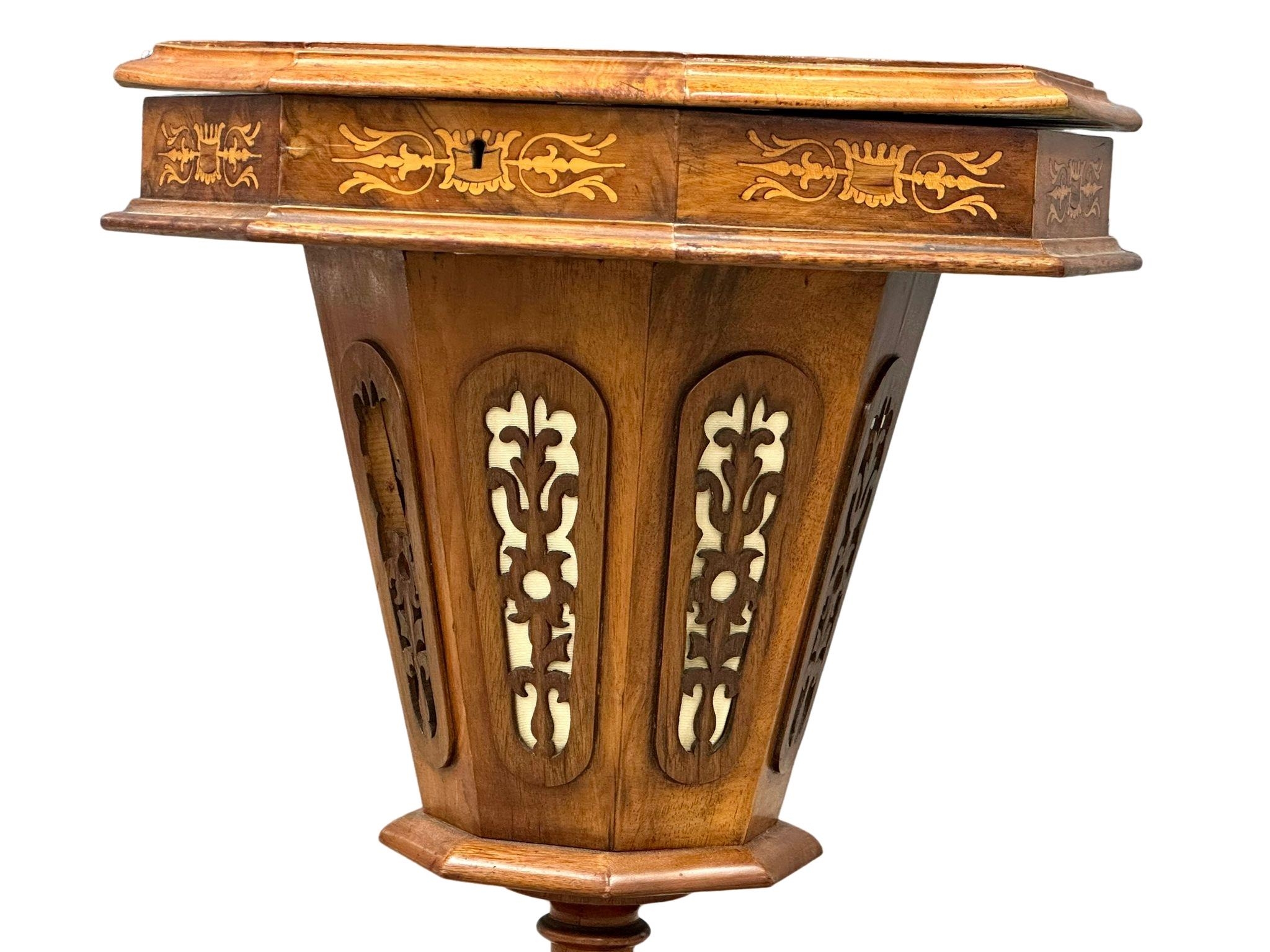 A Victorian inlaid walnut trumpet work table. 42x42x73cm. - Image 5 of 8