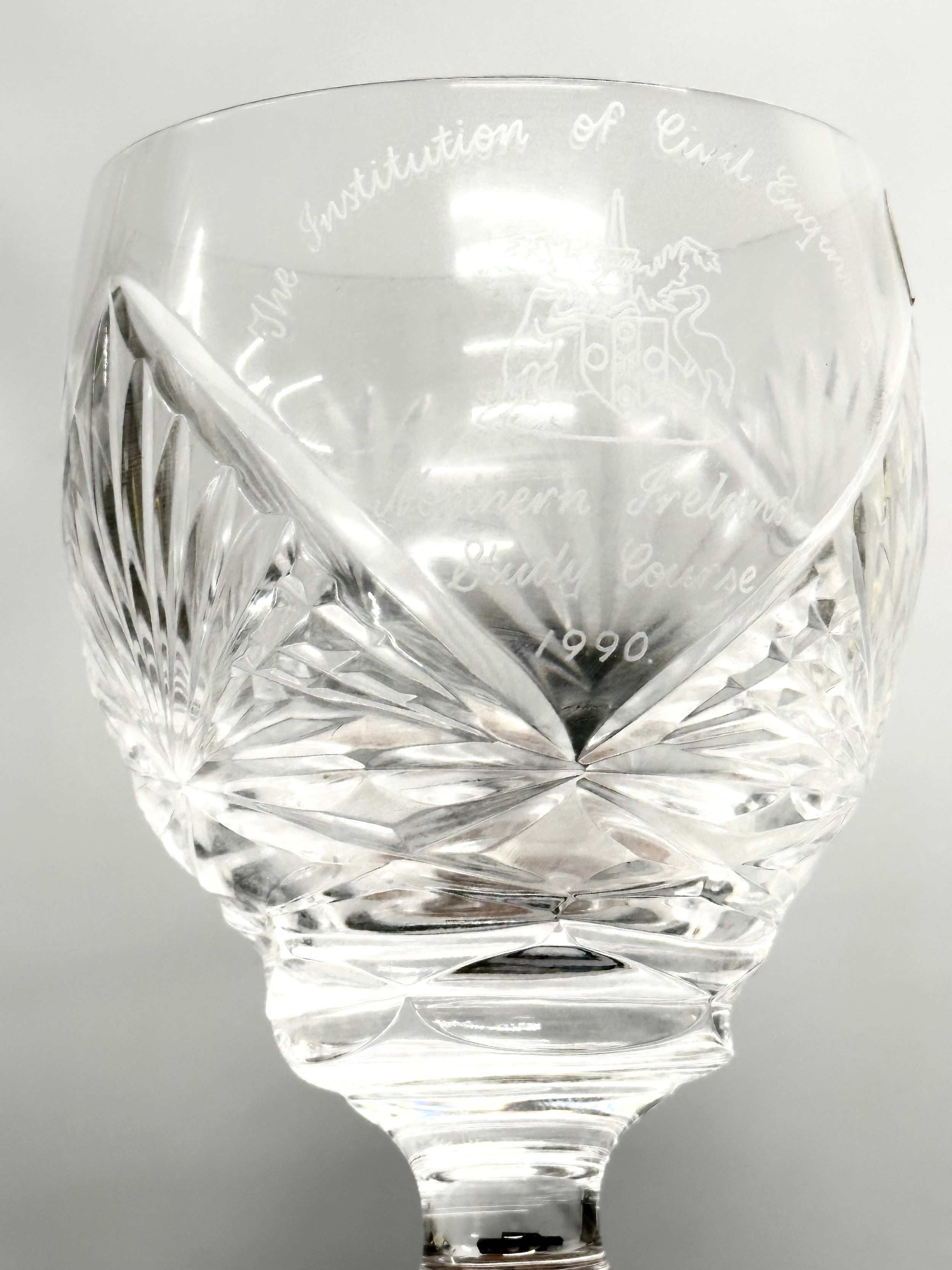 Tyrone Crystal with boxes. A pair of University of Ulster wine glasses 20cm. A Belfast Medical - Image 2 of 4