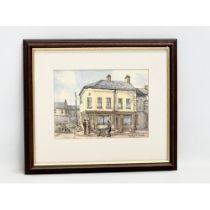 A signed watercolour etching by John Bannon. O’Kanes Falls Road, Belfast. 35.5x31cm