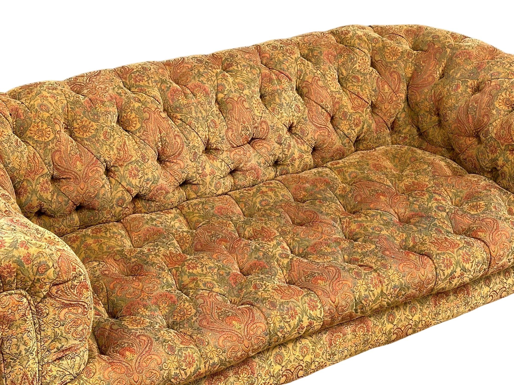 A superb quality large late 19th century Victorian deep button chesterfield sofa, on turned walnut - Image 5 of 6