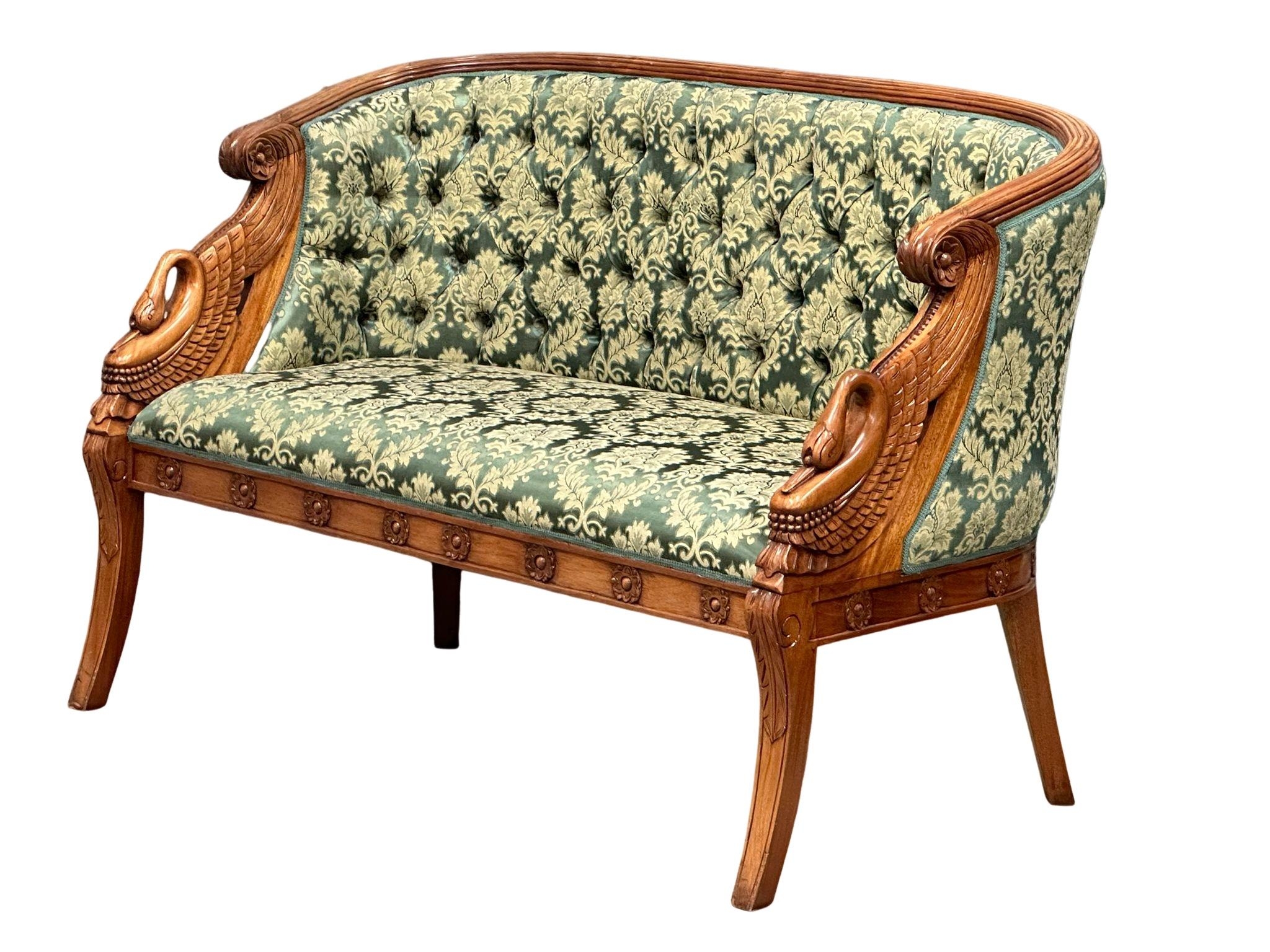 A French Empire style carved swan design 2 piece suite. Tub chair and 2 seater sofa. 126cm - Image 8 of 8