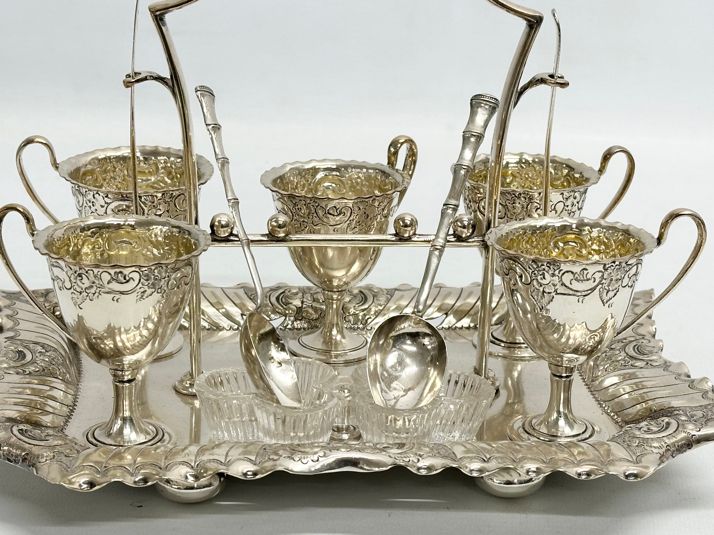 2 Victorian silver plated crust sets. A Victorian breakfast egg cup stand 24x18x15cm. A Victorian - Image 8 of 8