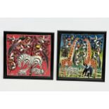 2 oil paintings on canvas by African artist Agustino. 43x45cm