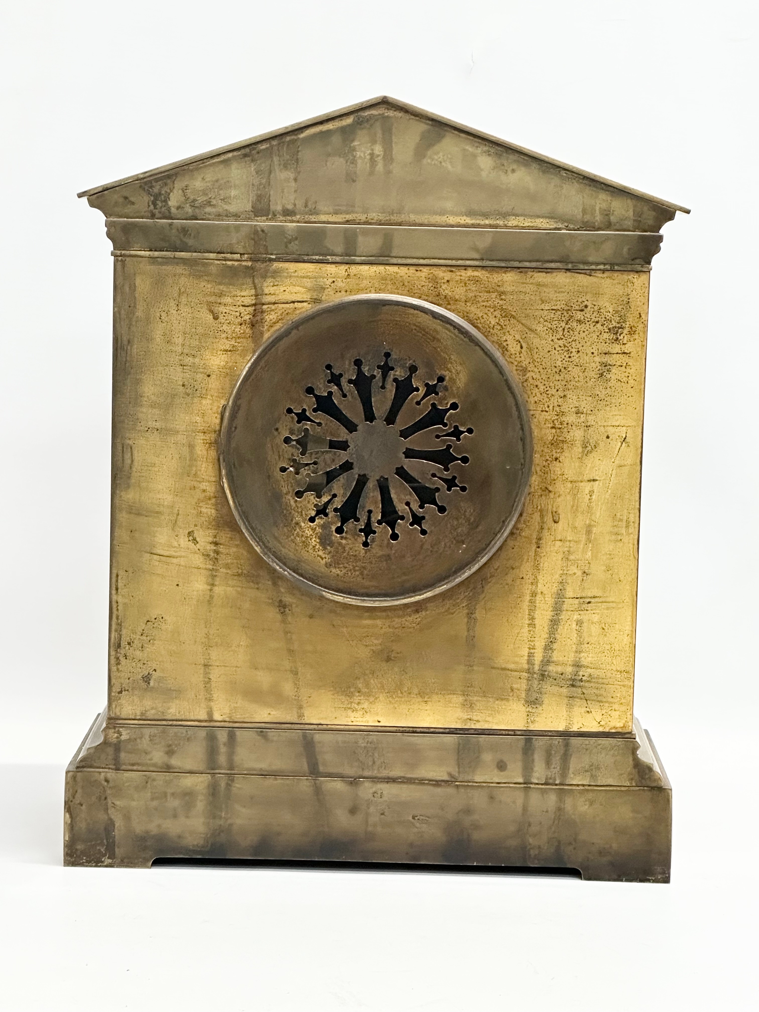 A large late 19th century French brass mantle clock by AD Mougin Deux Medailles. With pendulum. 28. - Image 6 of 8