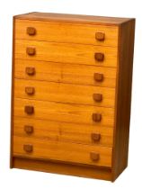 A Danish Mid Century teak chest of drawers. 76x41x109cm