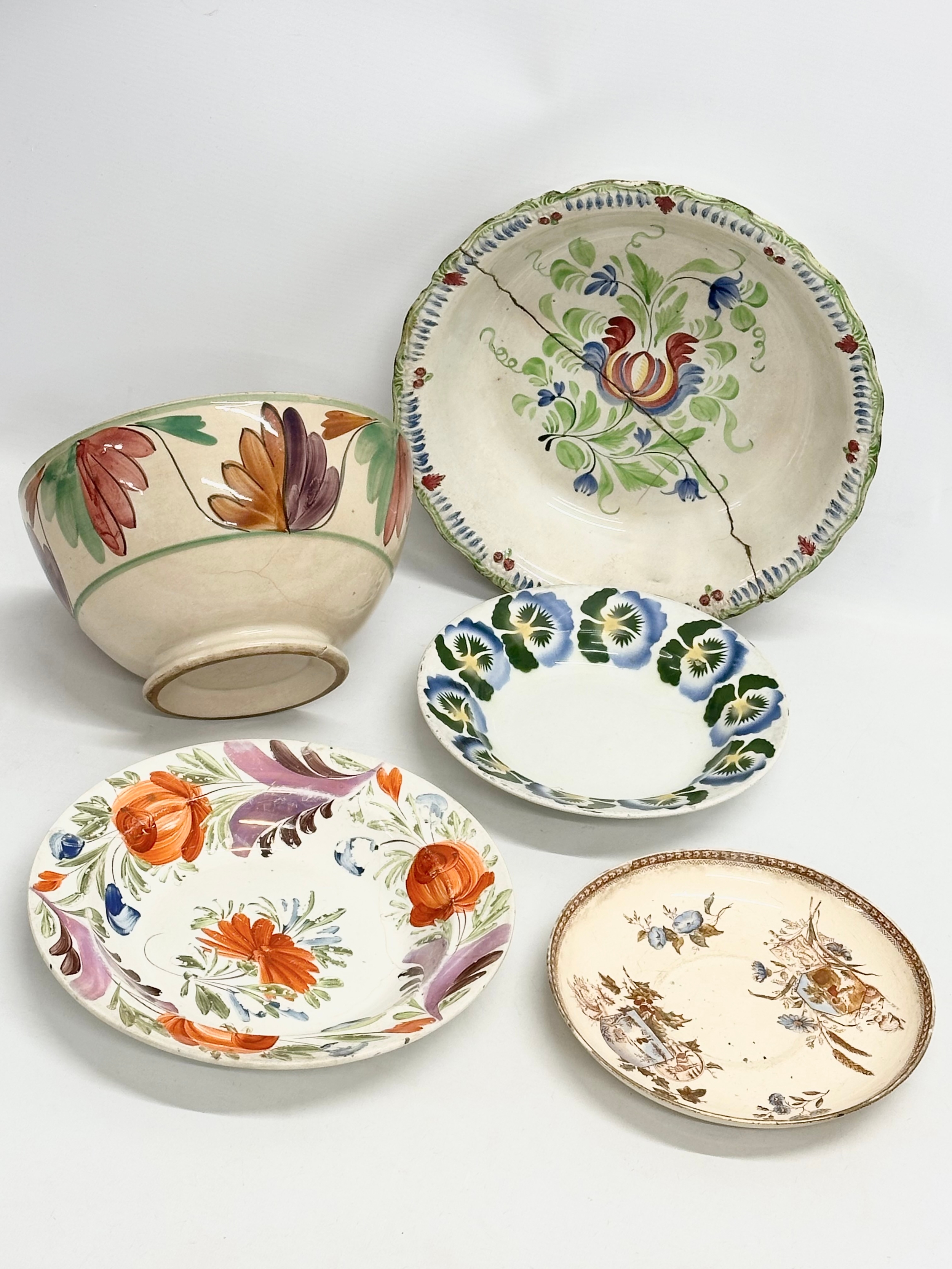 A collection of early/mid 19th century earthenware pottery. Large Italian bowl 30x6.5cm, circa - Image 2 of 15