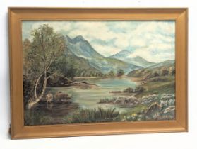 A large Late 19th Century / Early 20th Century oil painting of Highland Cattle. 86x58cm. Frame