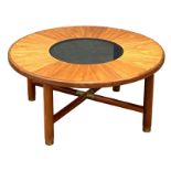 A G-Plan Mid Century teak ‘Sunburst’ coffee table with smoked glass top. 96.5x45cm