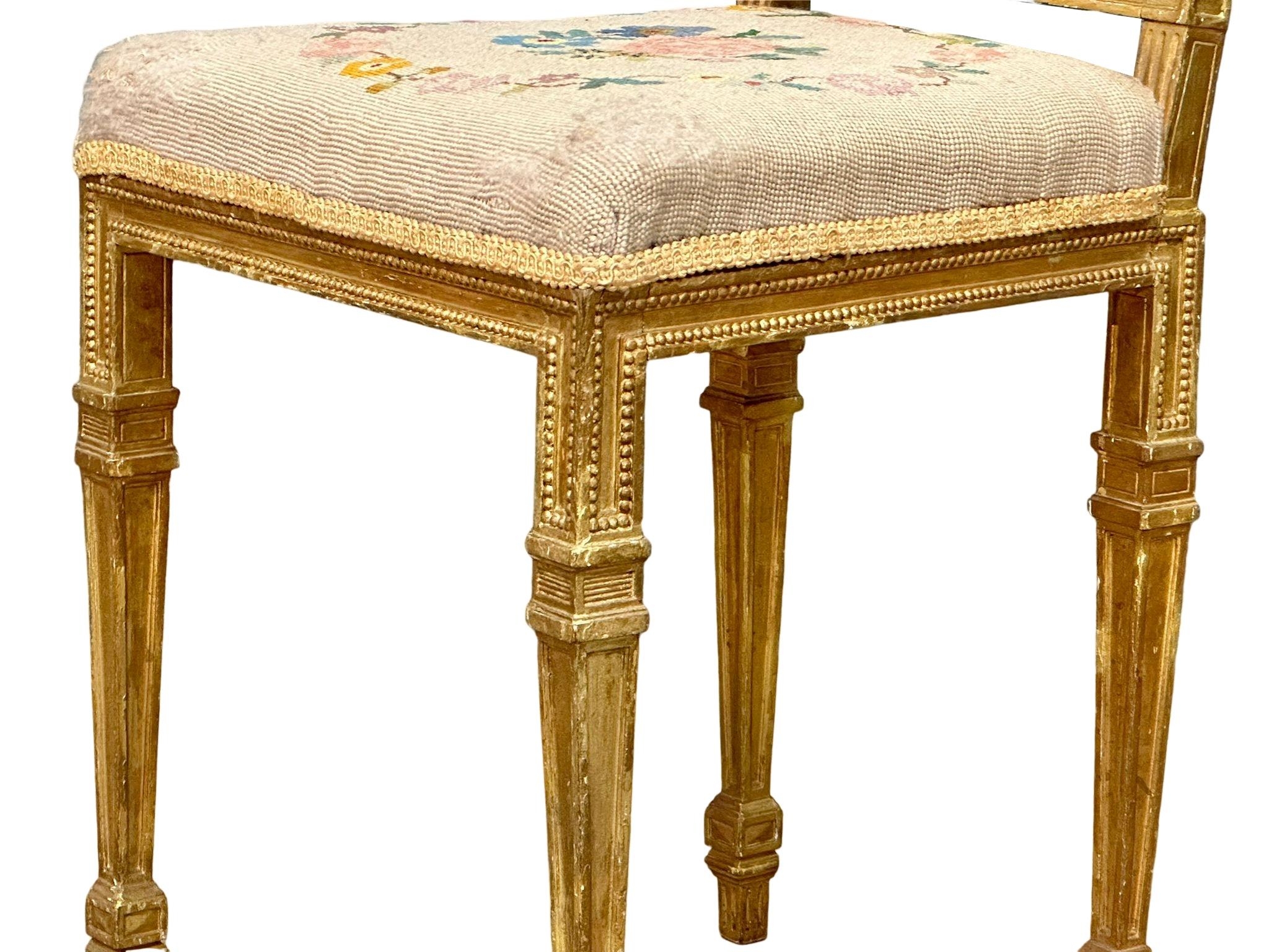 A late 19th century French Louis XVI style gilt side chair/hall chair. Circa 1880-1900. - Image 3 of 6