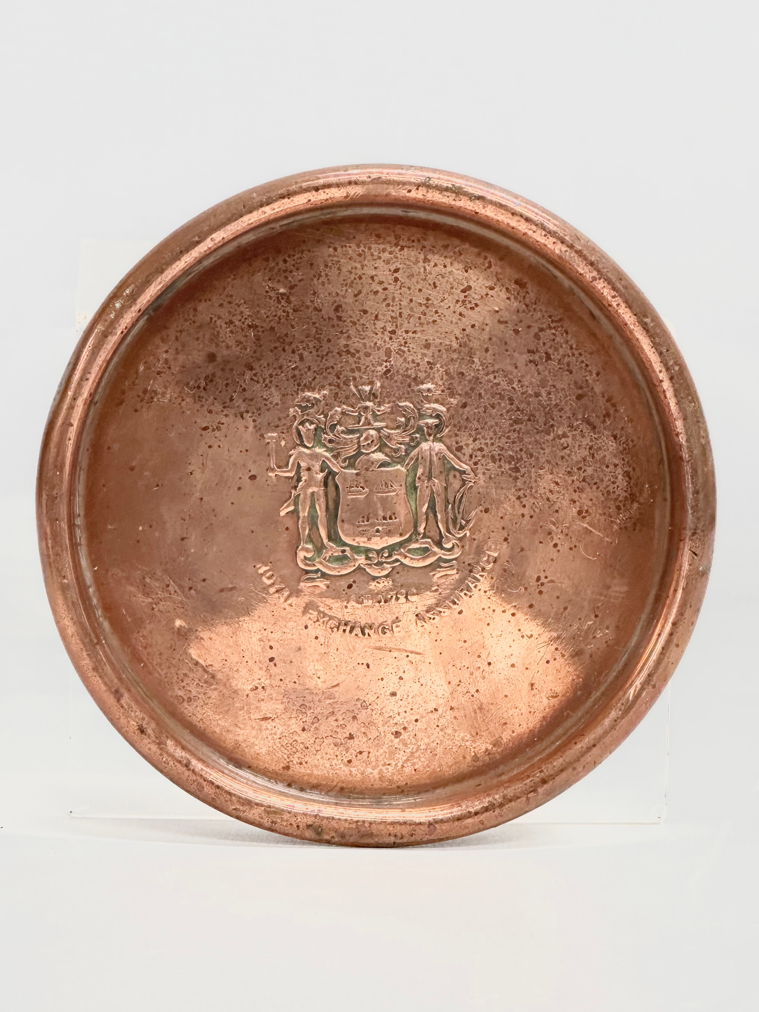 A pair of heavy copper wine coasters by Henry Jenkins & Sons LTD. Woolwich Equitable Building - Image 3 of 3