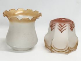 2 Early 20th Century glass shades. An Edwardian period glass oil lamp shade 18x17.5cm. An Art Deco