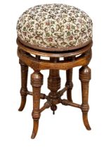 A late Victorian walnut revolving piano stool. Circa 1880-1890