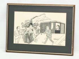 A large original Rowel Friers pencil drawing. Lytle & Pollock. 59x37cm. Frame 77x56cm