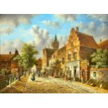 A large oil painting on board by Franklin. Dutch Street Scence. 101x75.5cm. Frame 121x96cm