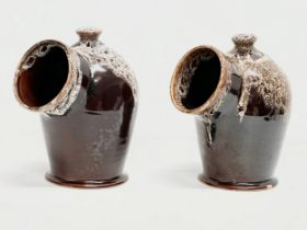 A pair of Mid Century Wessex Pottery ‘Honeycomb’ drip glazed salt pigs. 16x14x22cm