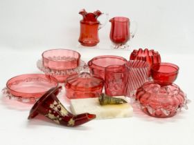 A collection of Victorian Ruby and Cranberry Glass. Damaged.