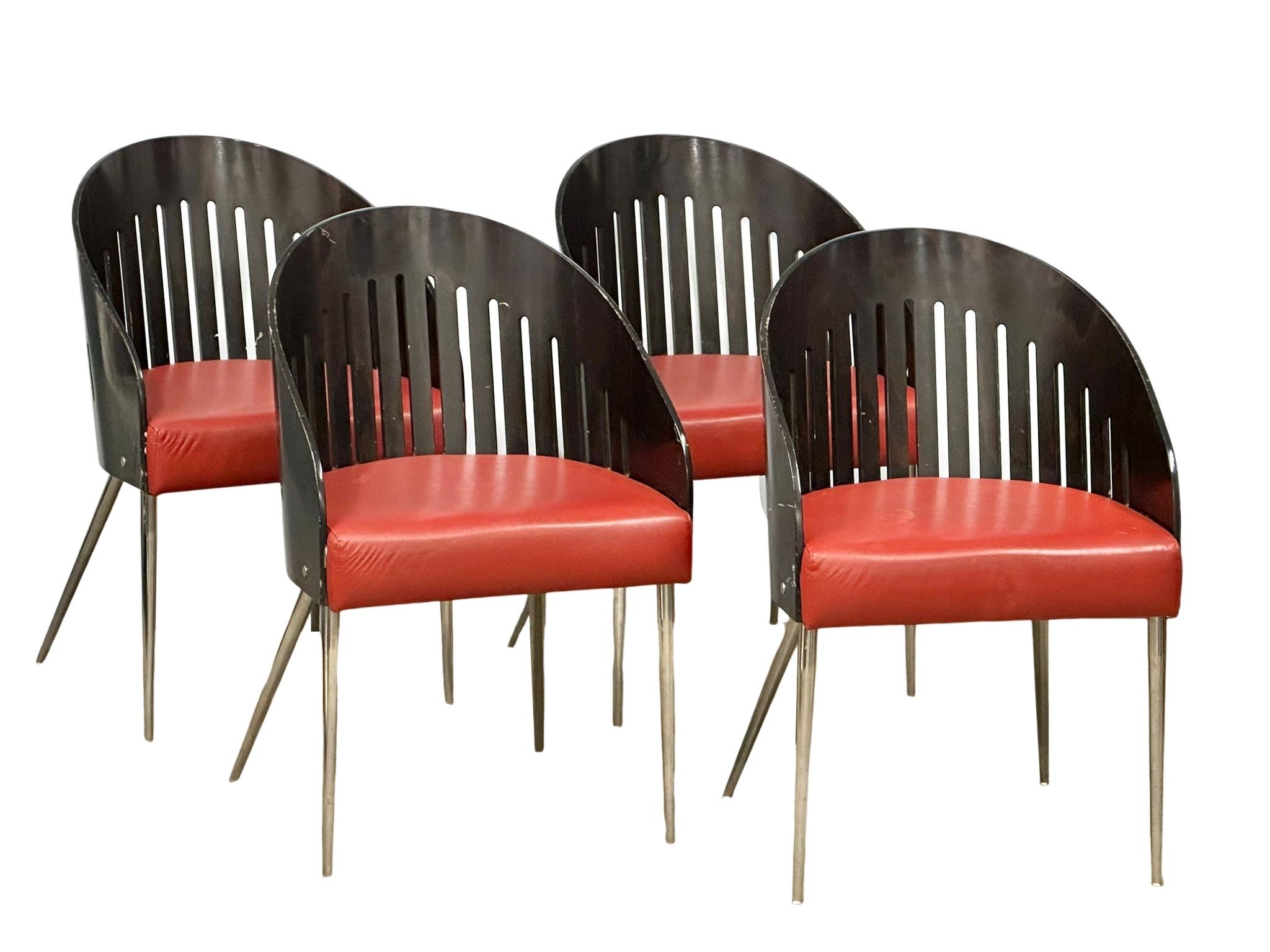 A set of 4 Philippe Starck style tub chair with polished chrome legs.