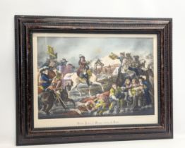 A large Early 20th Century print of William Prince of Orange Crossing The Boyne. Frame 81x64cm