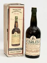 A bottle of Carlito Amontillado Sherry with box. Produced Shipped & Bottles by Williams & Humbert.