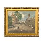 A large early 20th Century Dutch oil painting on board by Fernand Cloquet in Victorian gilt frame.