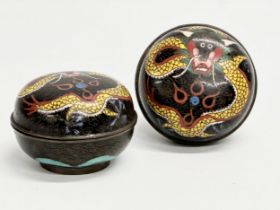 A pair of Early 20th Century Chinese Cloisonné enamel trinket boxes. Circa 1900. 8x6cm