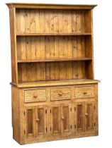 A large Late 19th Century Victorian pine kitchen dresser. 144x48x221cm