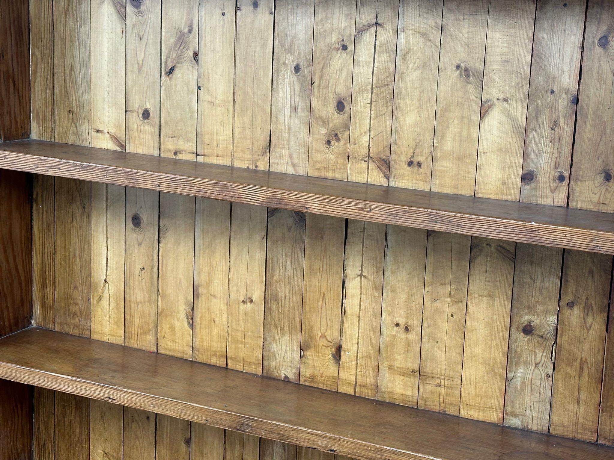 A large Late 19th Century Victorian pine kitchen dresser. 144x48x221cm - Image 4 of 8