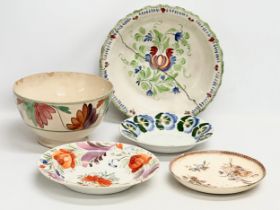 A collection of early/mid 19th century earthenware pottery. Large Italian bowl 30x6.5cm, circa