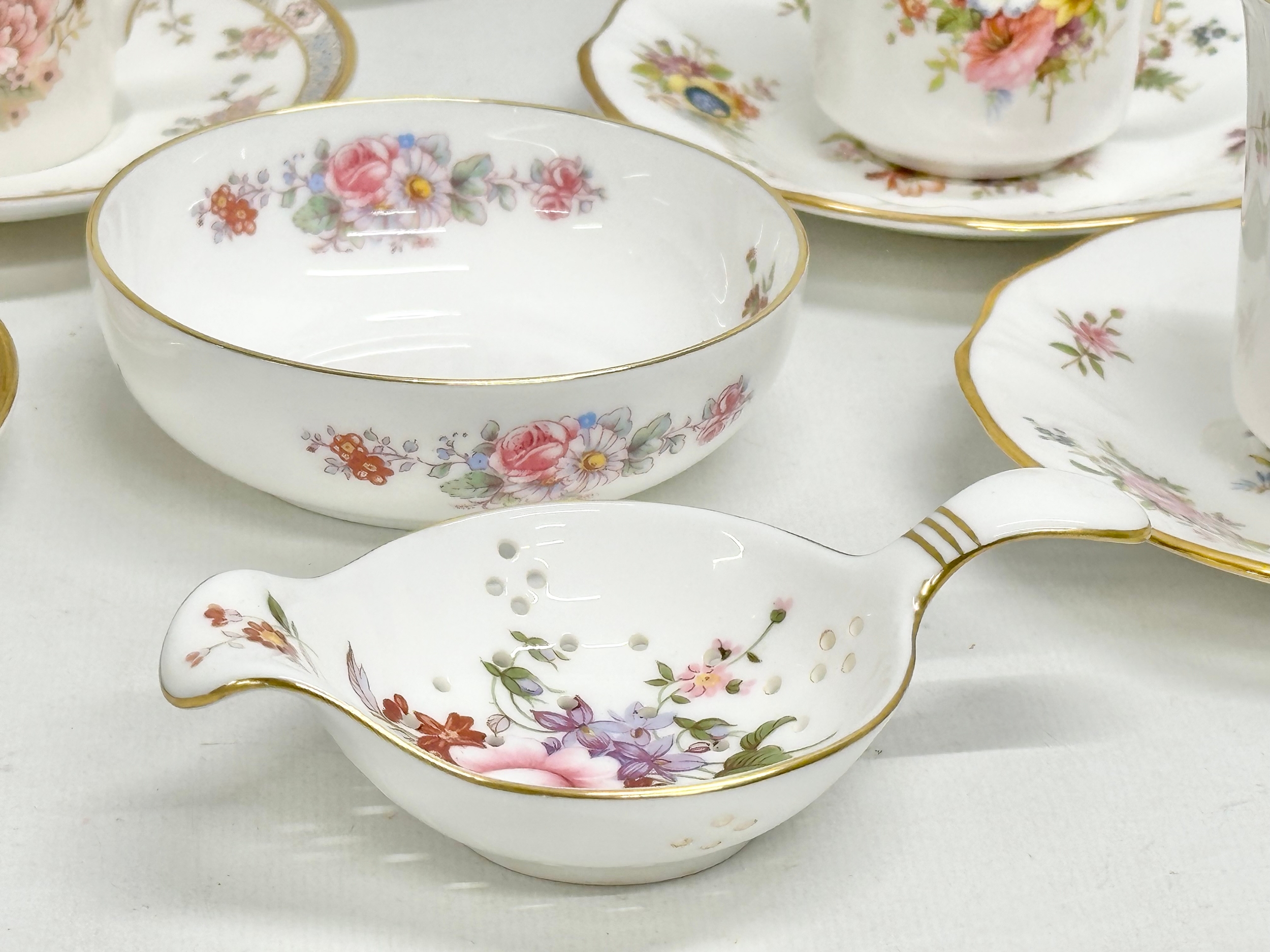 3 part coffee services. A Royal Crown Derby Posies sugar bowl and sieve. 7 piece Royal Worcester ‘ - Image 3 of 9